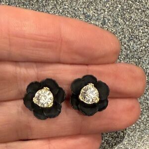 Chic Black Flower Earrings with Crystal Center